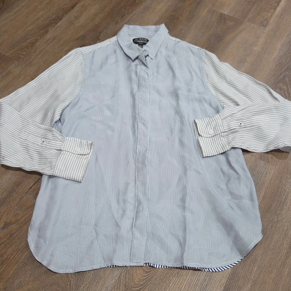 J.Crew Classic Striped Cupro Viscose Button Down Shirt Blue White Size 12